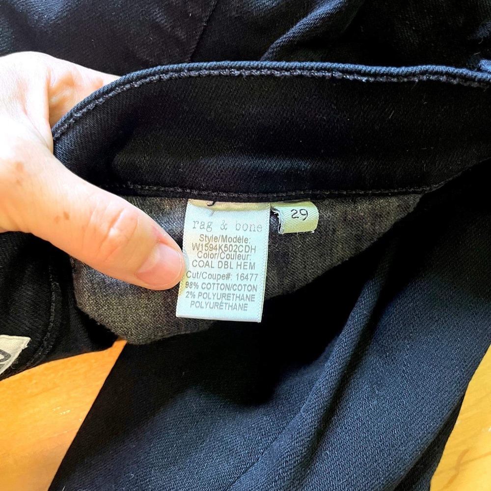 Rag & Bone 10" Crop Flare Jeans Coal Double Hem Black Raw Edge Denim Size 29 EUC - Picture 10 of 11